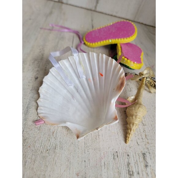 Ocean Beach shell sandals flip flop ornament Xmas set - Picture 6 of 7